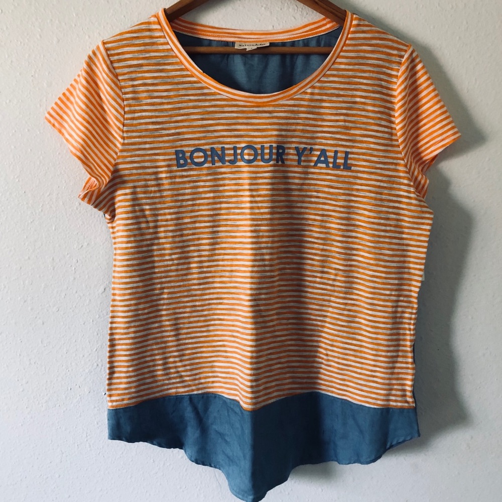 Maison Jules Chambray Stripe Tee Orange White L